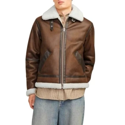 Image of Jack &amp; Jones Jorcole Aviator Jacket Faux leather jacket, Men&#039;s, Size: Small, Chocolate brown