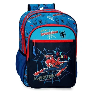Image of Marvel Spiderman Totally awesome Double Compartment School Backpack Blue 31x42x13 cms Polyester 16.93L
