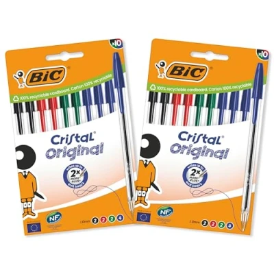 Image of BIC Cristal Original Ballpoint Pens Medium Point (1.0 mm) â“ Assorted Colours, Pack of 2 Packs 10