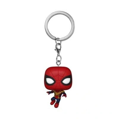 Image of Funko Pop! Keychain: Spiderman No Way Home 2021 Spider man Leaping SM1 Novelty Keyring Collectable Mini Figure Stocking Filler Gift Idea Official Merchandise Movies Fans