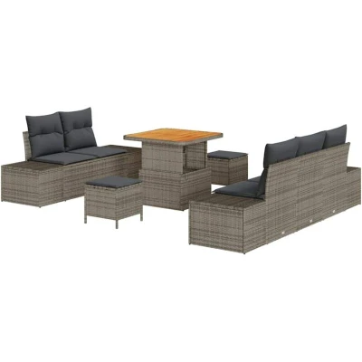 Image of vidaXL 8 Piece Garden Sofa Set with Cushions Grey Poly Rattan Acacia