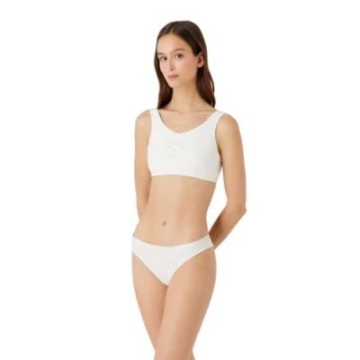 Image of Emporio Armani Women&#039;s 2 Pack Essential Studs Logo Brazilian Brief, Pale Cream, L (Pack of 2)