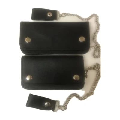 Image of N? Genuine Leather Biker Black Motorbike Wallet with Chain (S)