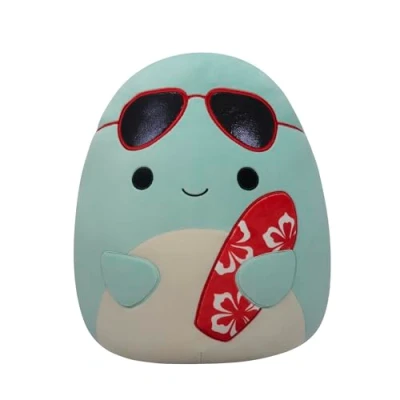 Image of Squishmallows Original 14 Inch Perry Teal Dolphin with Red Surfboard Official Jazwares Large Plush