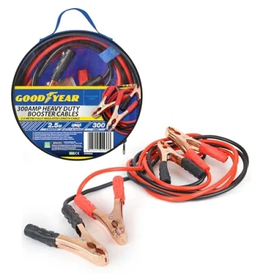 Image of Goodyear 2.5m 300amp Hd Booster Cables Jump Leads Long Powerful Coil Spring Clamps Colour coded Clamp Zipped Carry Bag Included Fully Insulated Length Cable Suitable For Cars And Vehicles 1900CC