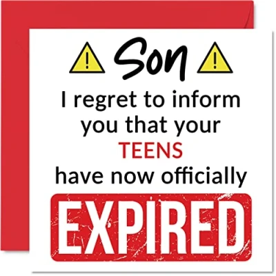 Image of Funny 20th Birthday Cards for Son Your Teens Have Expired Happy Card from Mum Dad Parents, 145mm x Banter Joke Humour Bday Greeting Gift