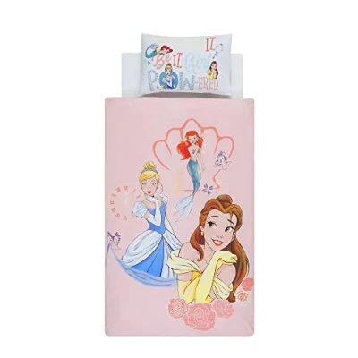 Image of Disney Home Princess Reversible Two Sided Duvet Cover Set,100% Cotton,Single Size,2 Pieces,Multi Coloured,135x200cm+50x70cm (54&quot;x79&quot; inches)