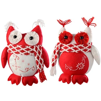Image of WeRChristmas Christmas Owls Decoration, 28 cm Red/White, Set of 2