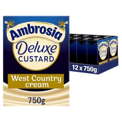 Image of Ambrosia Ready to Eat Deluxe Custard, West Country Cream, 750 g Carton (Pack of 12)