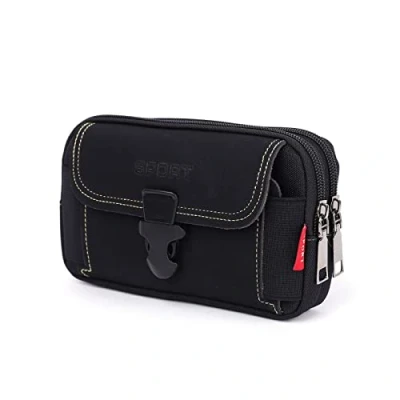 Image of LAXIAY Men&#039;s Mobile Phone Sports Bag,Canvas Belt Bag Wallet Purse,Outdoor Bum Pouch Casual Pocket (Black,A)