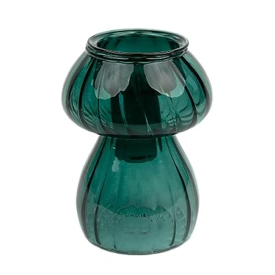 Image of Green Mushroom Shaped Glass Candlestick Holder or Use as a Bud Vase Elegant Christmas Table Decorations Ideal Xmas Gift Home Décor, Stocking Filler, Secret Santa Size: 11.5cm x 8cm
