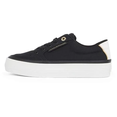 Image of Tommy Hilfiger Women&#039;s Essential Textile Platform Vulcanised Trainers, Black (Black), 3.5
