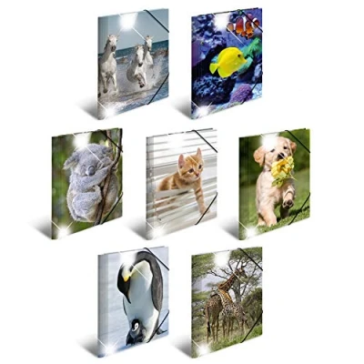 Image of HERMA Elastic Folder Animals, Assorted Colourful Designs, A4, Glossy Plastic, with Inner Print, Pack of 10