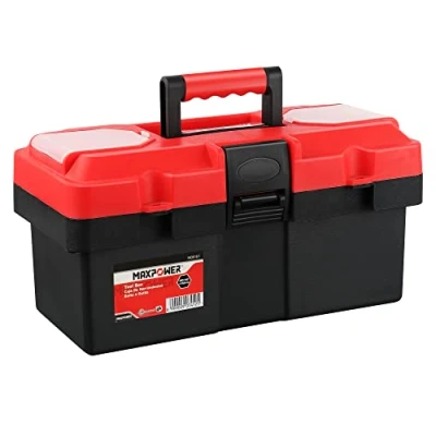 Image of MAXPOWER 14 inch Toolbox, Plastic Tool Box Chest Storage Case Organizer Included Removable Tray with Lock Secured