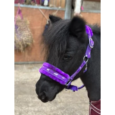 Image of Equipride Horse Print Faux Lined Nylon Headcollars With Matching Lead Rope Purple (Cob)
