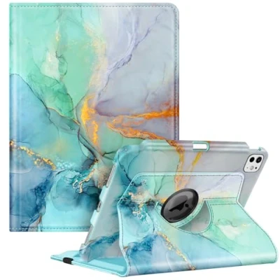 Image of Fintie Rotating Case for iPad Pro 11 inch M4 (2024) (Model Number: A2836/A2837/A3006) 360 Degree Swiveling Smart Stand Protective Cover with Pencil Holder, Auto Sleep/Wake, (emerald marble)