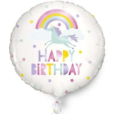 Image of Unique 53847 Baseball Foil Birthday Balloon 45 cm Rainbow and Unicorn Design, Multicolour, 45cm
