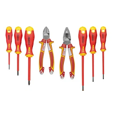 Image of Felo Professional Electricians XL Tool Set Ergonic VDE Screwdriver 8 Pieces Combination Pliers Side Cutters