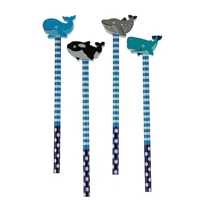 Image of Puckator Whale Pencil with Eraser Topper Pencils Rubbers Erasers Stationary Set for School &amp; Office Cute Back to Gifts