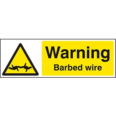 Image of Security Signs Warning barbed wire Self Adhesive Vinyl