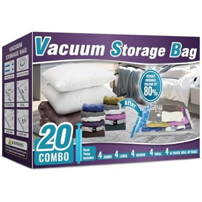 Image of Oumaru Vacuum Storage Bags for Clothes, 20 Pack Bags, Space Saver Duvets and Pillows, Hand Pump Included