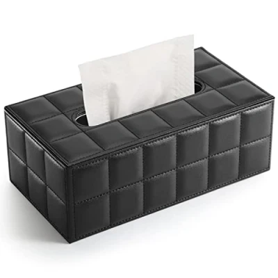 Image of GORESE Rectangular Tissue Box Holder Cover PU Leather Facial Dispenser for Home Bathroom, Living Room, Bedroom, Dinning Office, Car Automotive Decoration(Black)