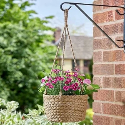Image of Garden Mile Rattan Hanging Basket Outdoor Durable Pre Lined Flower For Decorations, Balcony, Patio Planters Weatherproof Planter (21cm Weaver Basket)