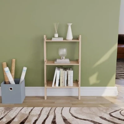 Image of Vida Designs York 3 Tier Ladder Bookcase Leaning Display Shelf Unit Living Room Office Furniture (Pine)
