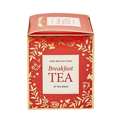Image of New English Teas Christmas Box Tea Carton with 10 Breakfast Teabags, 0.02 kg, red