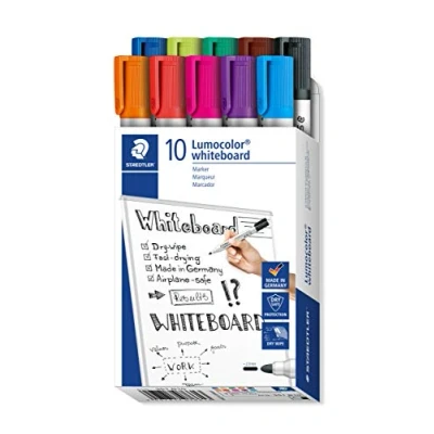 Image of STAEDTLER 351 B10 Lumocolor Whiteboard Marker Bullet Tip, 2.0mm Line Width Assorted Colours (Box of 10)