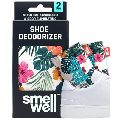 Image of SmellWell Odour Eliminating Air Purifying Bags (2 Pack 100g) Activated Bamboo Charcoal Freshener for use from Gym to Car Home (Hawaii Floral, Original)