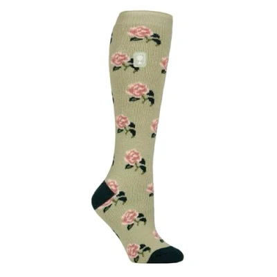 Image of Women&#039;s 1 Pair SOCKSHOP Heat Holders 1.6 TOG Lite RHS The Royal Horticultural Society Thermal Wellington Boot Socks Roses Sage 4 8