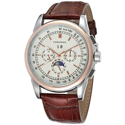 Image of Forsining Men&#039;s High end Automatic Moon Phase Leather Strap Analogue Collection Wrist Watch FSG319M3T1