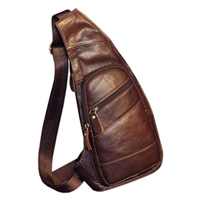 Image of Xieben Vintage Leather Sling Crossbody Bag Backpack for Men Women Shoulder Chest Day Pack Travel Outdoor Casual Daypack Coffee