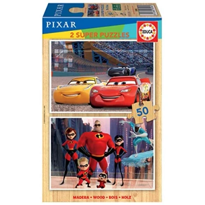 Image of Educa 18598 Disney Pixar (Cars + The Incredibles) 2 Wooden Children&#039;s Puzzles x 50 Pieces