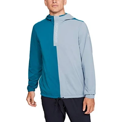 Image of Under Armour Men Baseline Woven Jacket Warm Up Top Teal Vibe/Harbor Blue/Pitch Gray (417), X Large