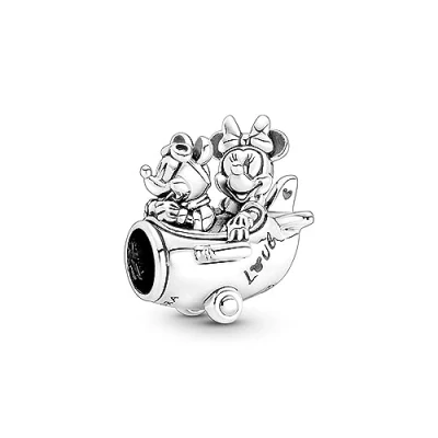 Image of Pandora Disney Minnie and Mickey Mouse airplane sterling silver charm