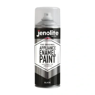 Image of JENOLITE Appliance Enamel Paint Black 400ml Spray Refresh &amp; Restore Appliances Ideal Touch Up For Fridges, Freezers, Washing Machines, Radiators