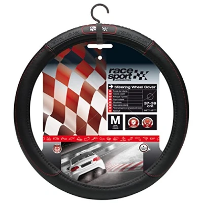 Image of Car Steering Wheel Cover Glove Black Red Carbon Fibre Look Race Sport Universal