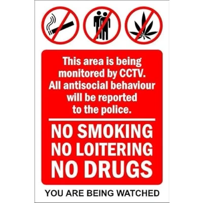 Image of no smoking, loitering, drugs 1mm flexible Plastic sign (300mm x 200mm)
