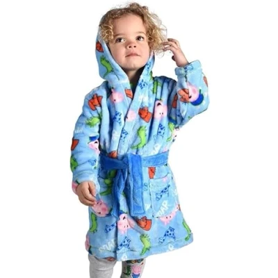 Image of Boys George Pig Fluffy Hooded Dressing Gown Peppa Kids Cozy Fleece Robe