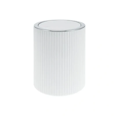 Image of bremermann Gavello Mini Cosmetic Bin with Swing Lid / Bath Bucket Grooved Design Plastic 1.5 Litres White Round