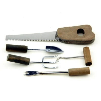 Image of MyTinyWorld Dolls House Miniature 5 Piece Metal And Wood Garden Tool Set