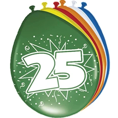 Image of Folat 08225 25th Birthday Balloons 30 cm 8 pieces, Multi Colors