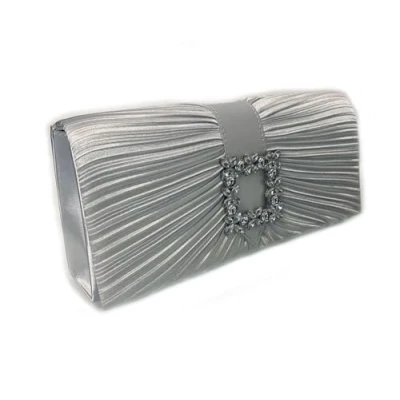 Image of LeahWard Women&#039;s Satin Clutch Bag Crystal Wedding Party Evening Handbag (Silver)