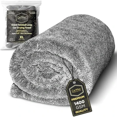 Image of CarMax Giant Twisted Loop Car drying Towel Double Sided XL 60cm x 40cm 1400gsm Microfibre for fast streak free and detailing.