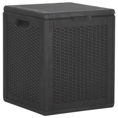 Image of vidaXL Black Storage Box 90L PP Rattan Garden Easy To Move Outdoor Chest Weather &amp; UV Resistant Terrace Organizer