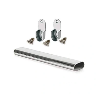 Image of Oval Rail Wardrobe Polished Chrome Hanging Tube Cut to Size + END SUPPORTS and SCREWS (400mm (0.4m) 15.7″)