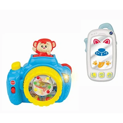 Image of winfun My First Baby Selfie Phone &amp; Pop Up Monkey Camera Twin Pack Suitable For Boys And Girls 9 Months +, Multicolor, 900096
