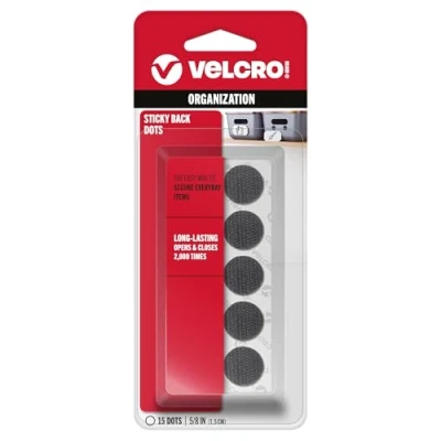 Image of VELCRO Brand Sticky Back Hook and Loop Fasteners, Perfect for Home or Office, 5/8&quot;, Pack of 15, Black, Coins